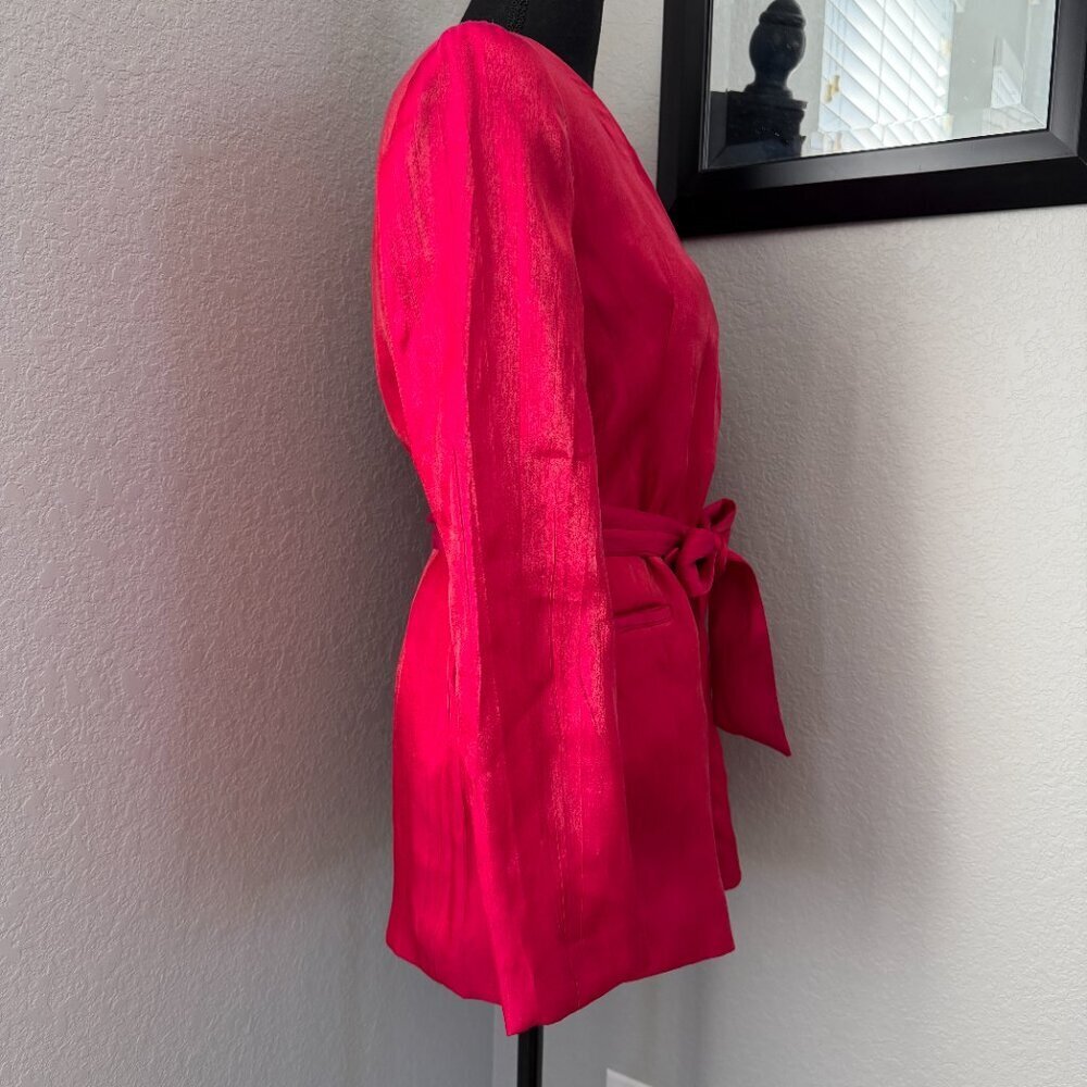 ZARA Double Breasted Belted Pink Blazer Wrinkle Effect Jacket XS NWT - Picture 6 of 16
